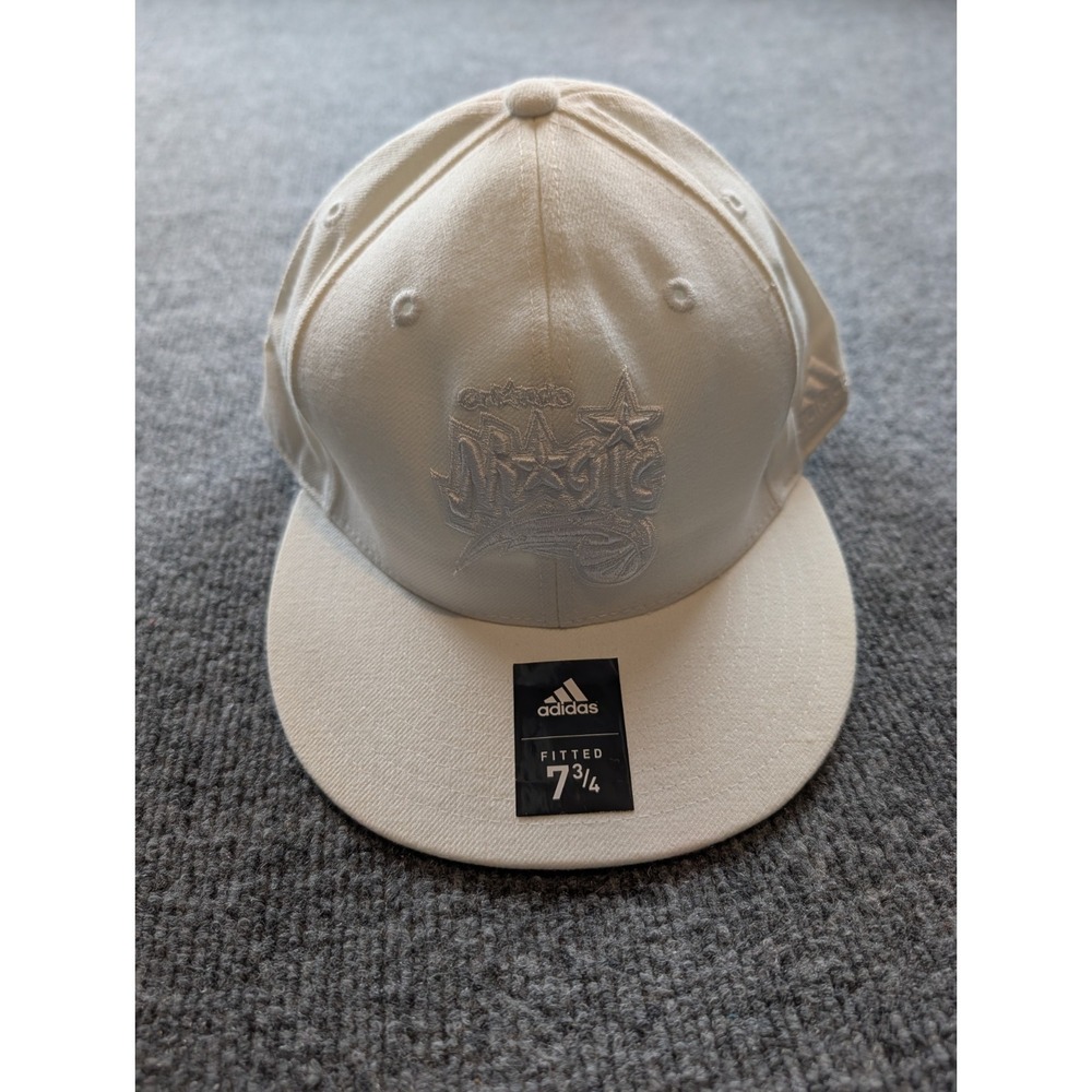 Adidas Orlando Magic Fitted Hat 7 3/4 Tonal White Out Deadstock NBA Cap NWT